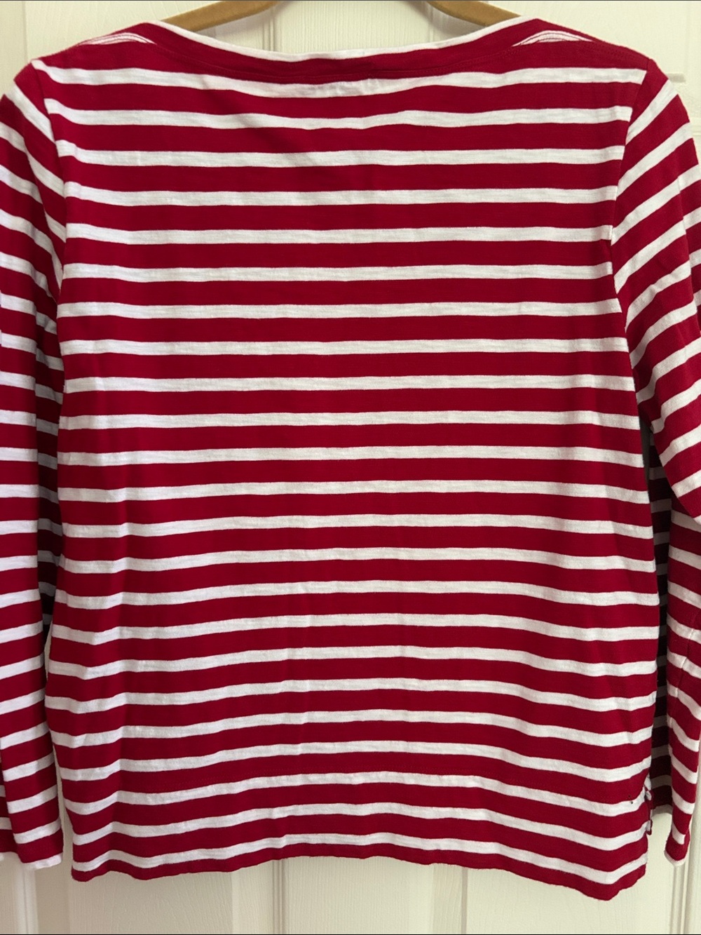J. Crew Red and White Striped Long-Sleeve Boatneck Tee 100% Cotton - Picture 5 of 5